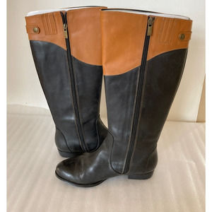 Isaac Mizrahi IMBETH Tall Riding Boots Black Cognac Size 8.5M Leather Duo Tone